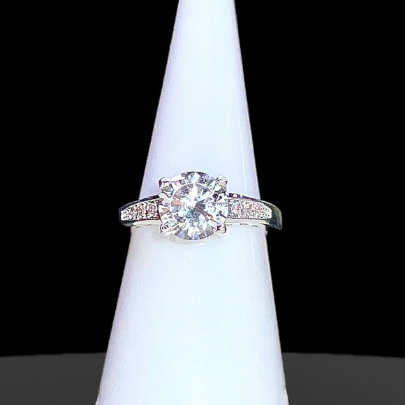 New Exclusively Fancy Solitaire Cut Sterling Silver .925 AAA CZ Ring - Szie 6 - Picture 9 of 12